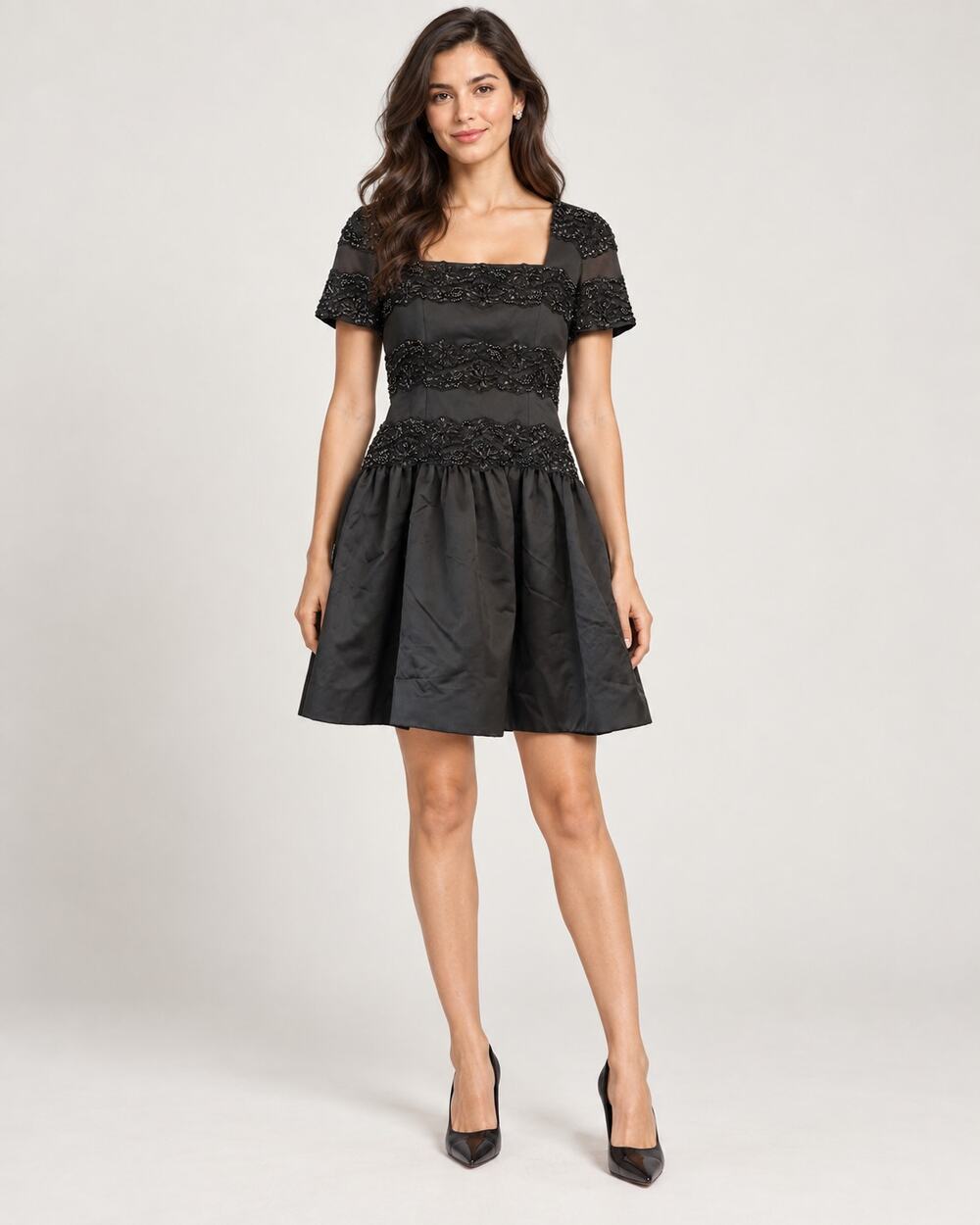 Vintage Oleg Cassini Black Tie Beaded Cocktail Dress Size 8 34 Bust